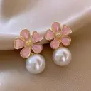 Aretes flor rosa con perla aleación 240702