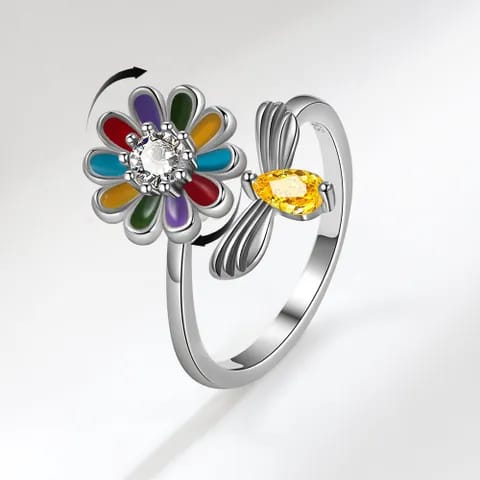Anillo estilo casual flor y abeja giratorio 261019