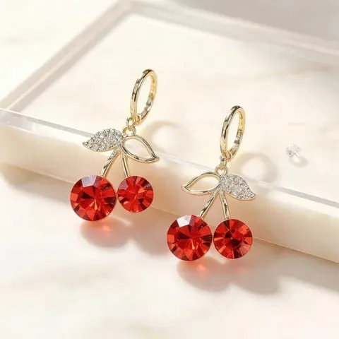 Aretes minimalista con forma de cereza roja 301014