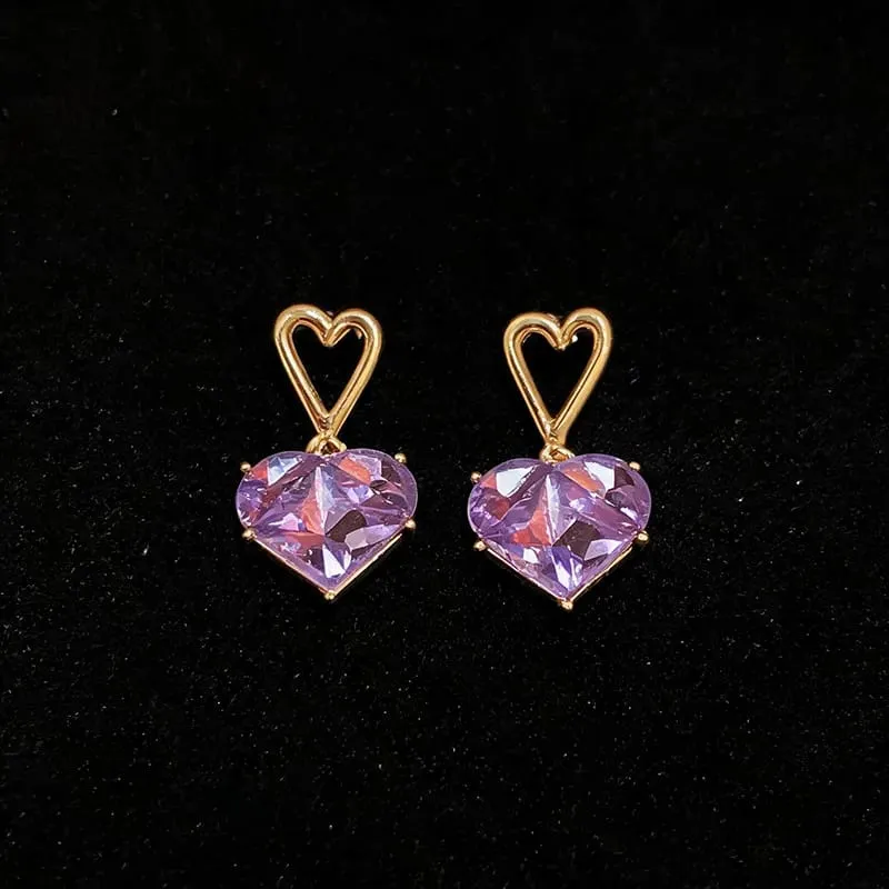 Aretes púrpura con doble corazón 160907