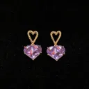 Aretes púrpura con doble corazón 160907