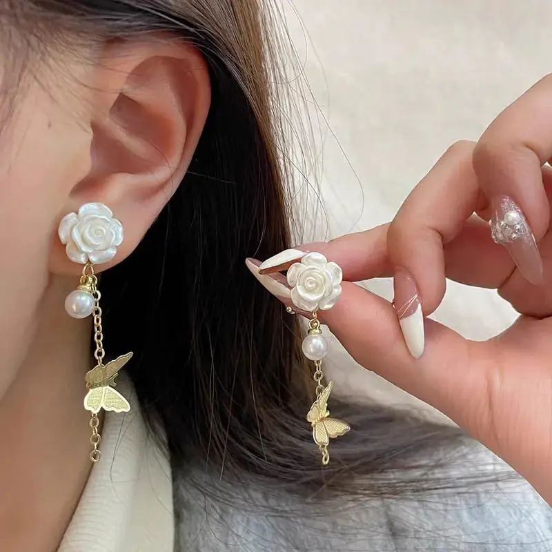 Aretes rosa y mariposa colgante fantasía 2642411