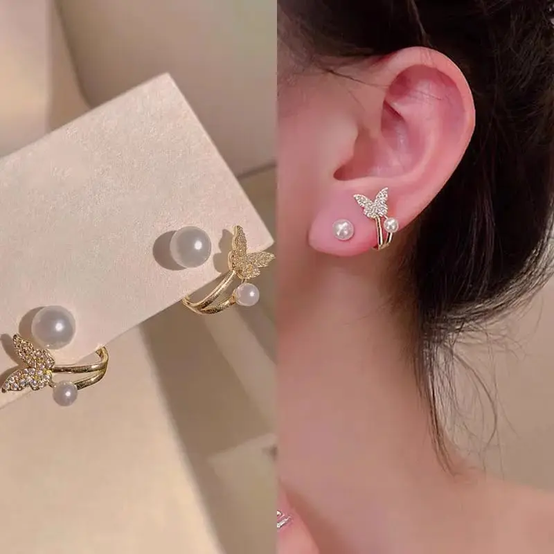 Aretes mariposa doble perla fantasía 260109