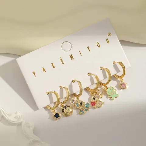 Set aretes Stitch asimétricos chapeados 6pcs 2558