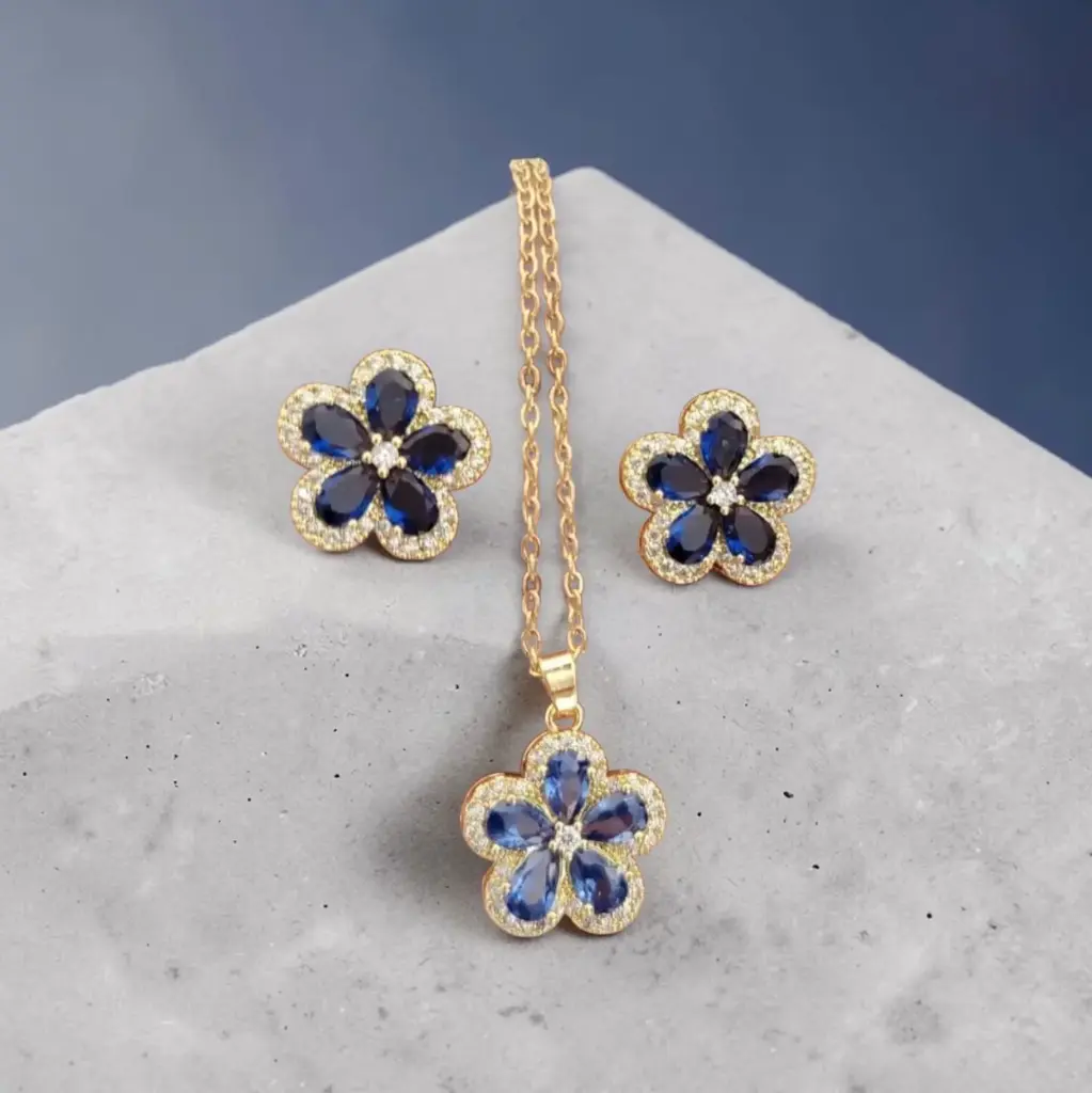 Juego flor cobre circón 257707