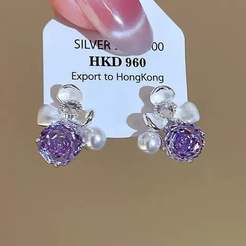 Aretes diseño de flores con incrustacion 160931