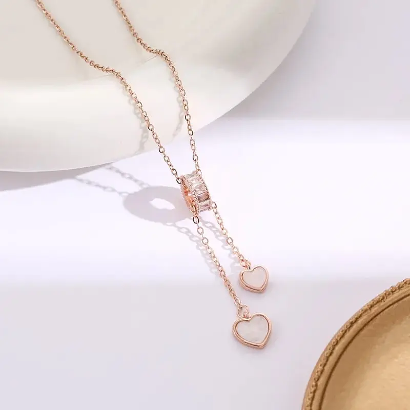 Collar doble corazón colgante de acero/titanio 260114