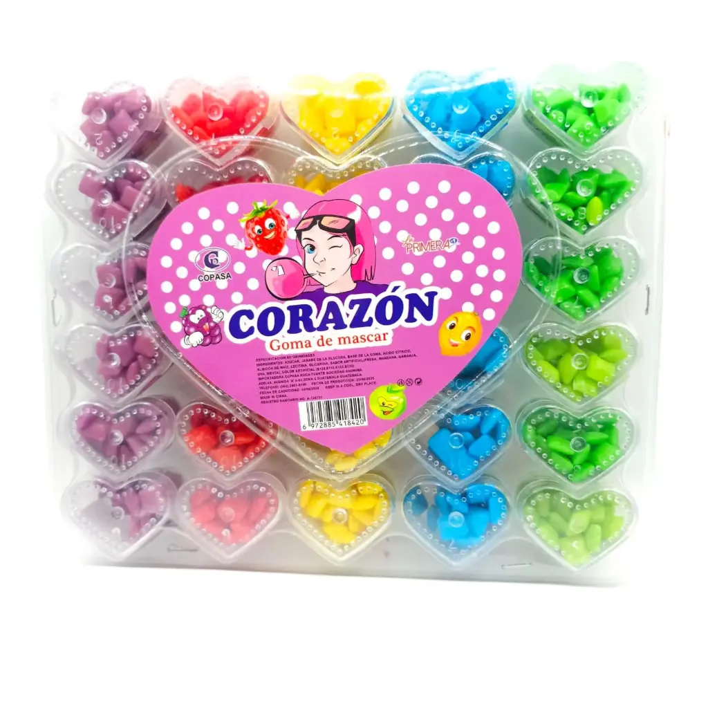 Chicle corazón sabor frutas (30 unidades)