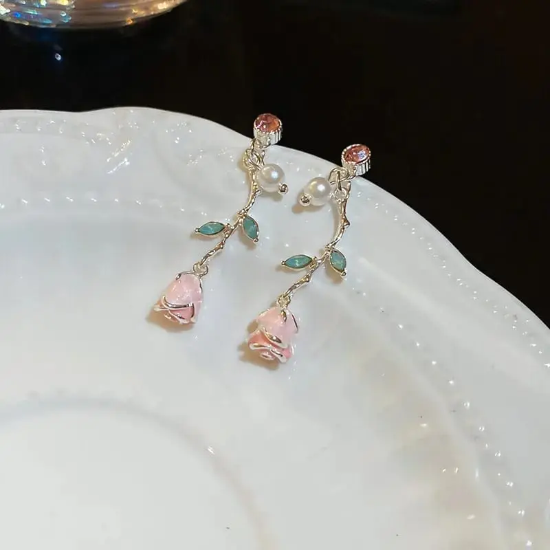 Aretes rosa rosada colgante fantasía 240725
