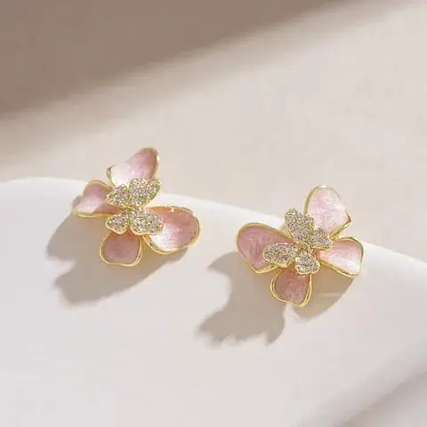 Aretes mariposa rosa y dorado fantasía 264711
