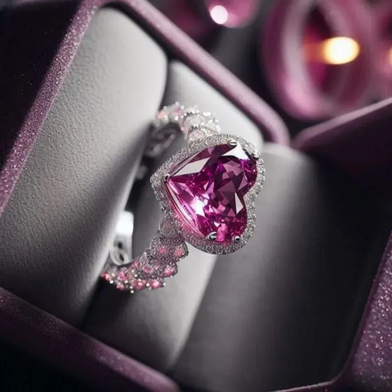 Anillo con diseño de parama de corazon y circon  160903