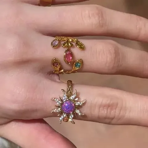 Anillo con diseño asimétrico y flores ajustable 190829