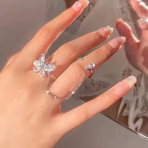 Anillo ajustable doble con cadena mariposa aleación 160901