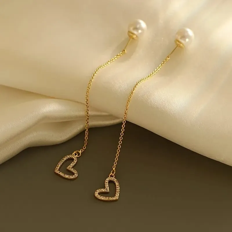 Aretes corazón dorado largos fantasía 190833