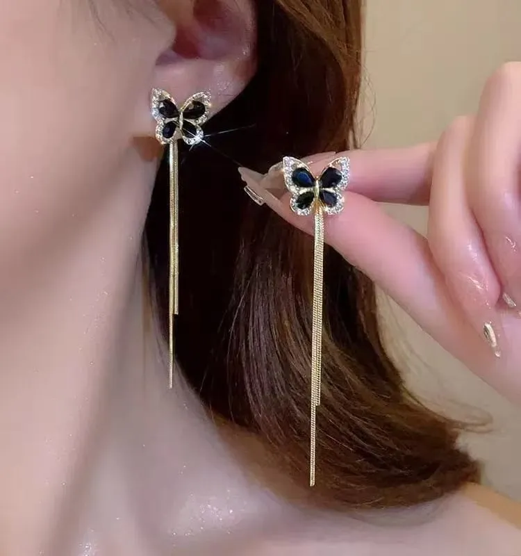 Aretes aleación mariposa color negro 301002