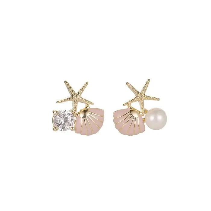 Aretes concha y estrella de mar rosa 190810