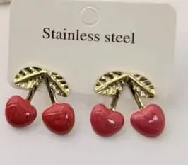 aretes acero inoxidable 304 en esmalte fruta 301016