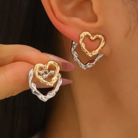 Arete doble corazon oro y blanco 301017