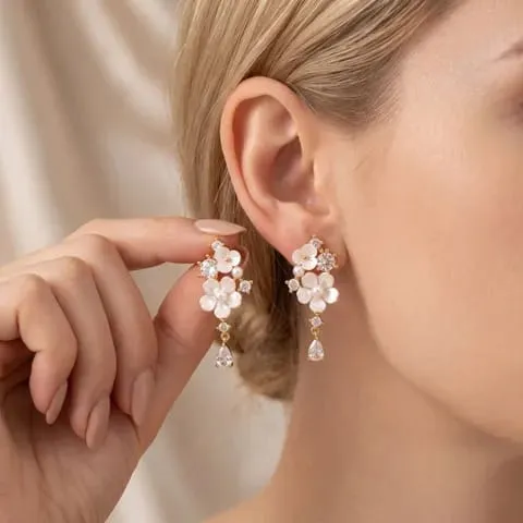 Aretes dulces con patron de flores y circonio 301019