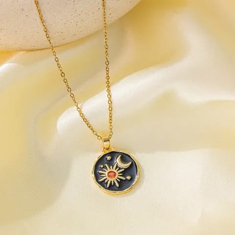 Collar luna y sol de acero/titanio 12161