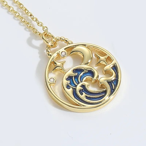 Collar ola y luna de acero/titanio 20241