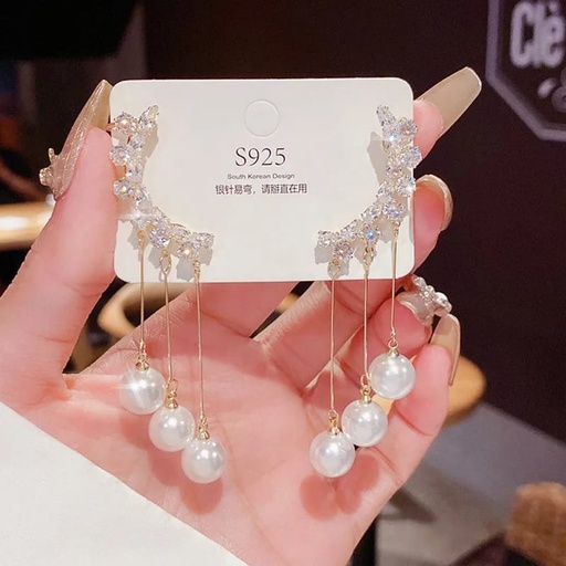 Aretes triple perla colgante fantasía 2642409