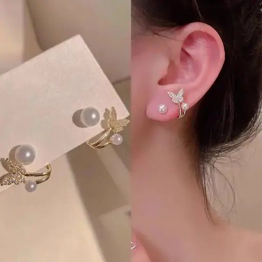 Aretes mariposa doble perla fantasía 260109