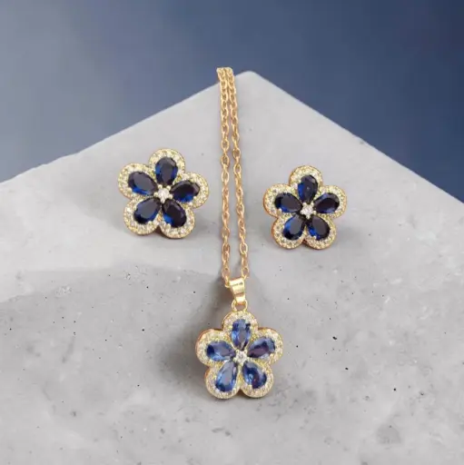 Juego flor cobre circón 257707