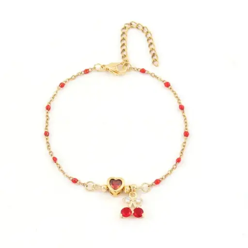 Pulsera cereza y corazón de acero/inoxidable 260149