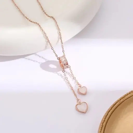 Collar doble corazón colgante de acero/titanio 260114