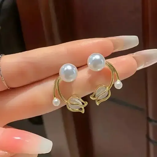 Aretes tulipán c/color y perla fantasía 2642410