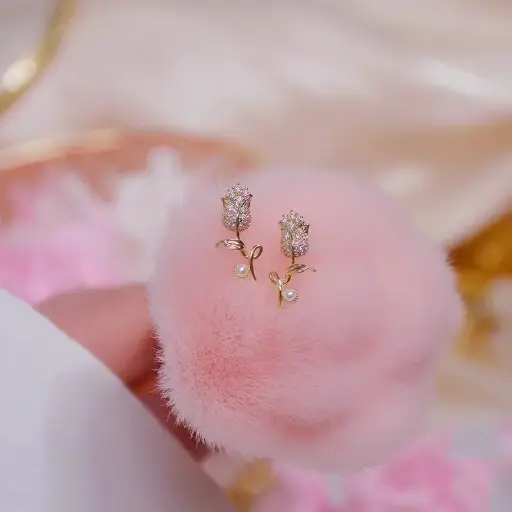 Aretes flor tulipán pequeño fantasía 2642419