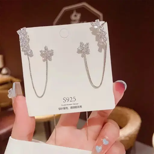 Aretes doble figura plateado fantasía 2642401